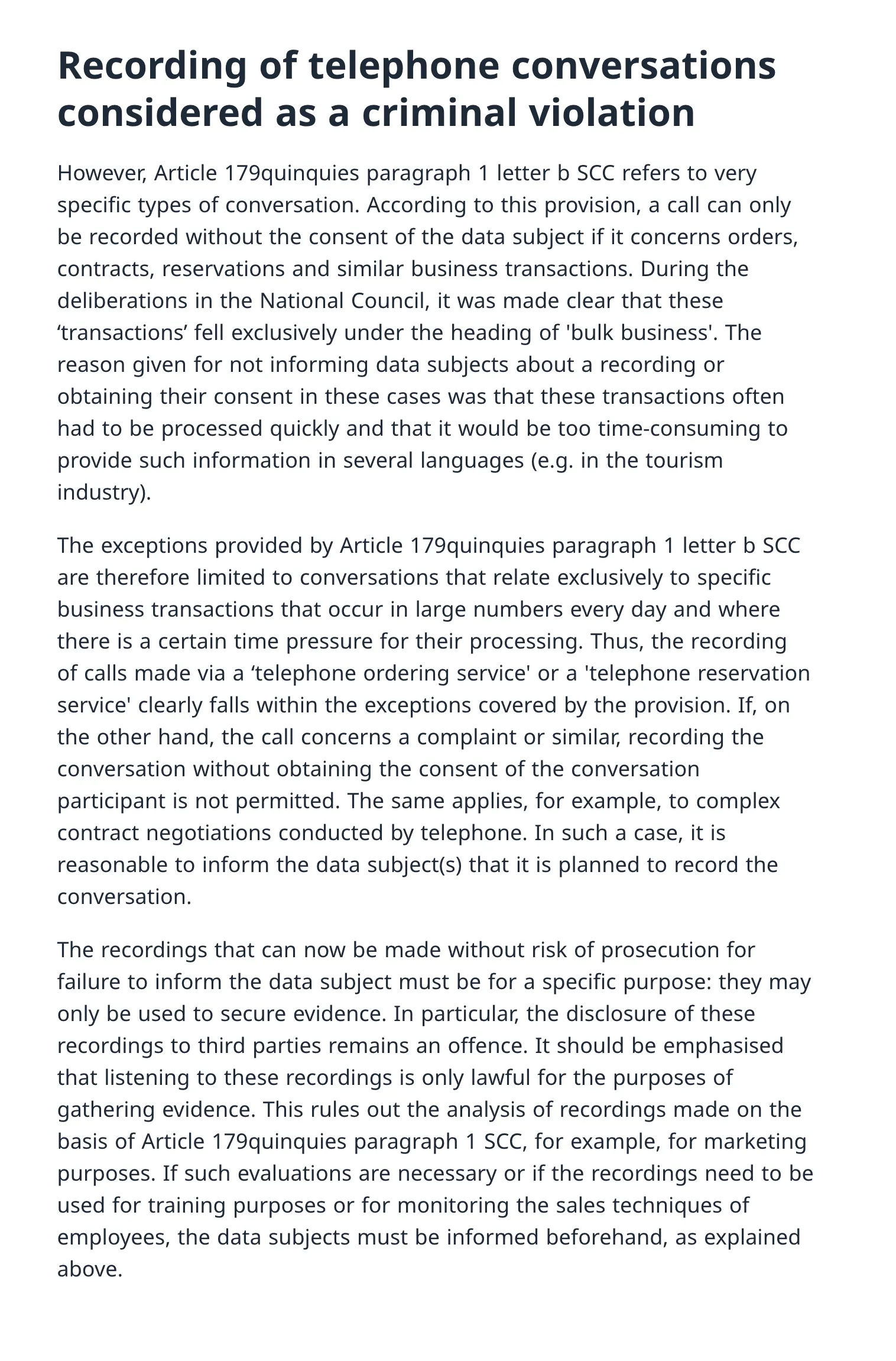 The Swiss regulator: recordings used to monitor employees' sales techniques require informing the call beforehand