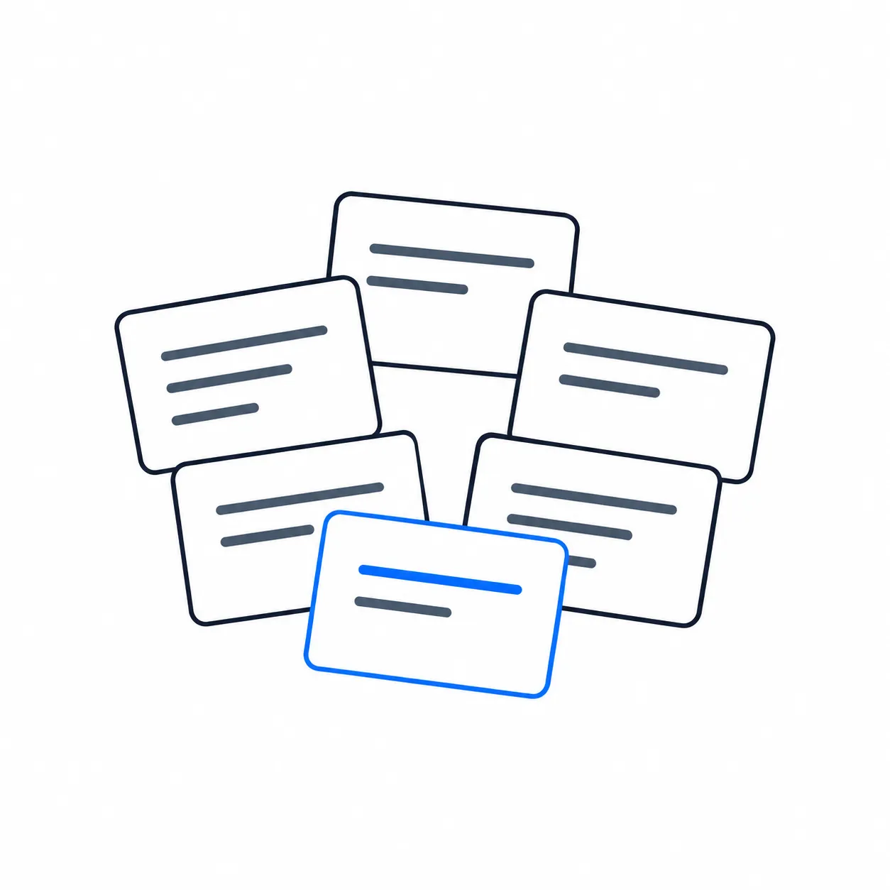 A stack of near identical prompt cards with one lifted out, standing for the same call repeated many times.